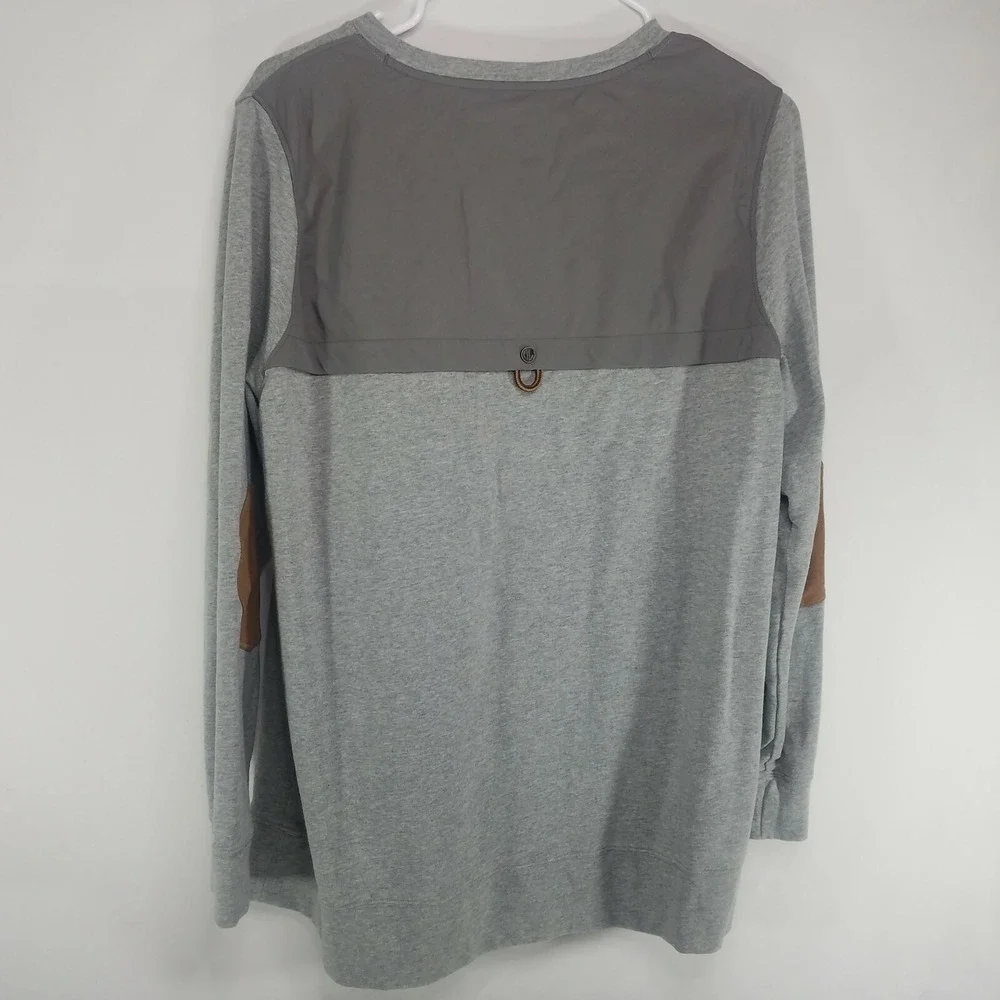 Marley Lilly Size Large pullover sweater gray with elbow pads and front monogram